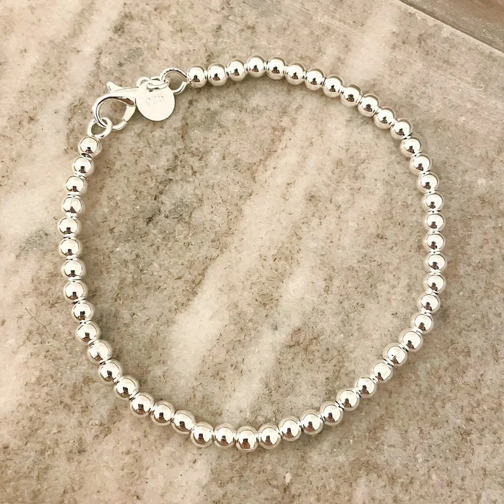 Sterling Silver Beaded Bracelet - Elegant Silver Bracelet
